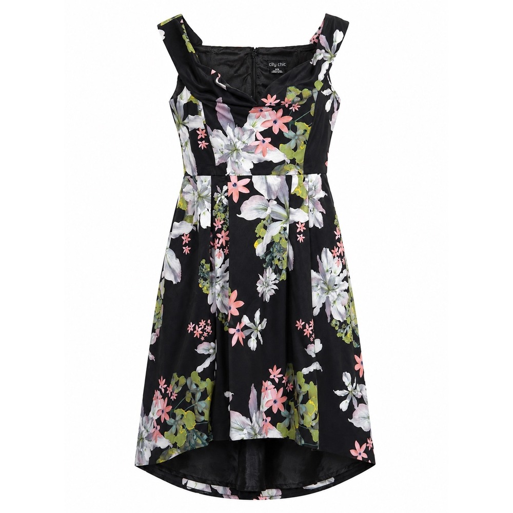 City Chic S/16 Floral High Low Dress Structured Sweetheart Off Shoulder Formal